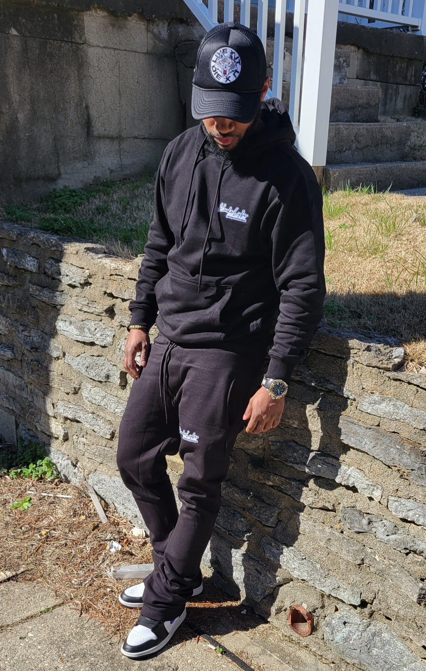 Black Stacked Sweatsuit